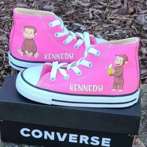 Personalized Name Birthday Curious George Monkey Pink High Top Sneaker Custom Shoes Gift