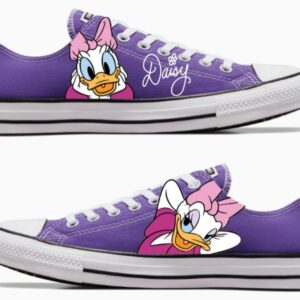 Personalized Name Birthday Daisy Duck Signature Purple Low Top Sneaker Custom Shoes Gift