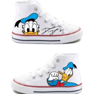 Personalized Name Birthday Donald Duck Signature White High Top Sneaker Custom Shoes Gift