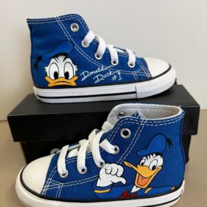 Personalized Name Birthday Donald Duck Signature Blue High Top Sneaker Custom Shoes Gift