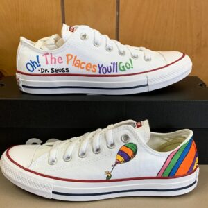 Personalized Name Birthday Dr Seuss Oh the Places You'll Go Signature White Low Top Sneaker Custom Shoes Gift