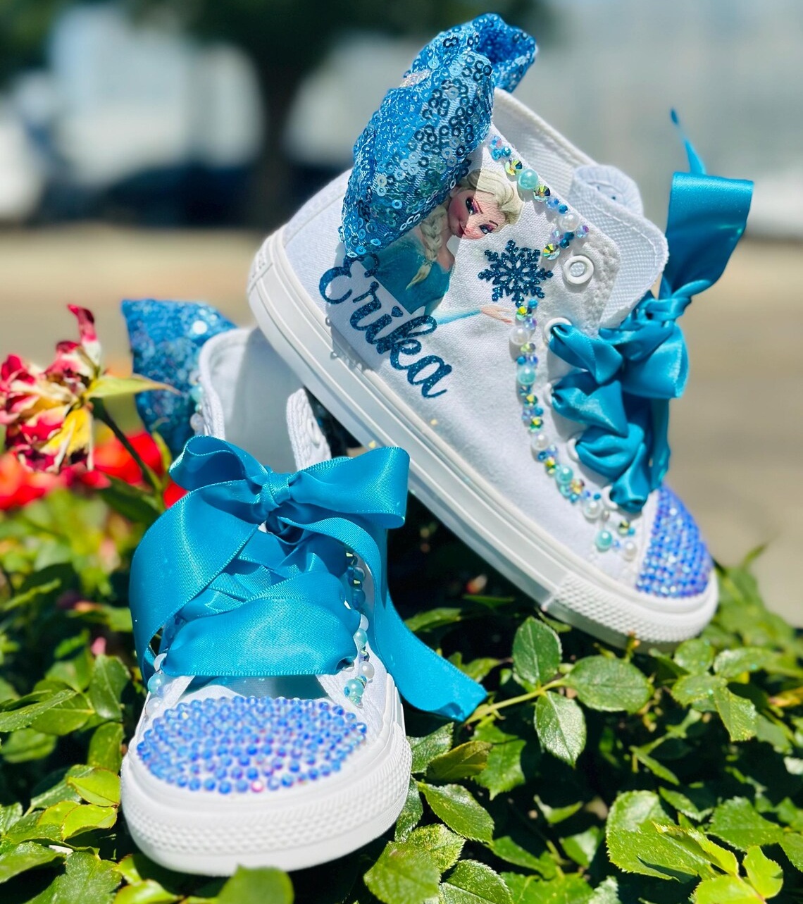 Personalized Name Birthday Frozen Queen Princess Elsa White High Top Sneaker Custom Shoes with Bow Gift