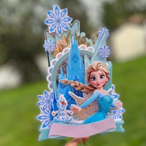 Custom Princess Frozen Elsa and Olaf Snowman 3D Cake Topper Personalized Birthday Party Decor Custom Name & Age