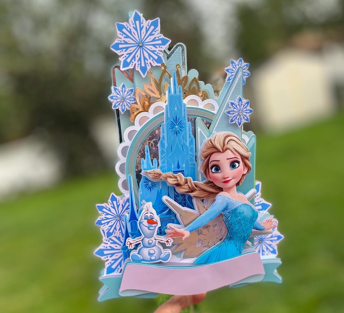 Custom Princess Frozen Elsa and Olaf Snowman 3D Cake Topper Personalized Birthday Party Decor Custom Name & Age