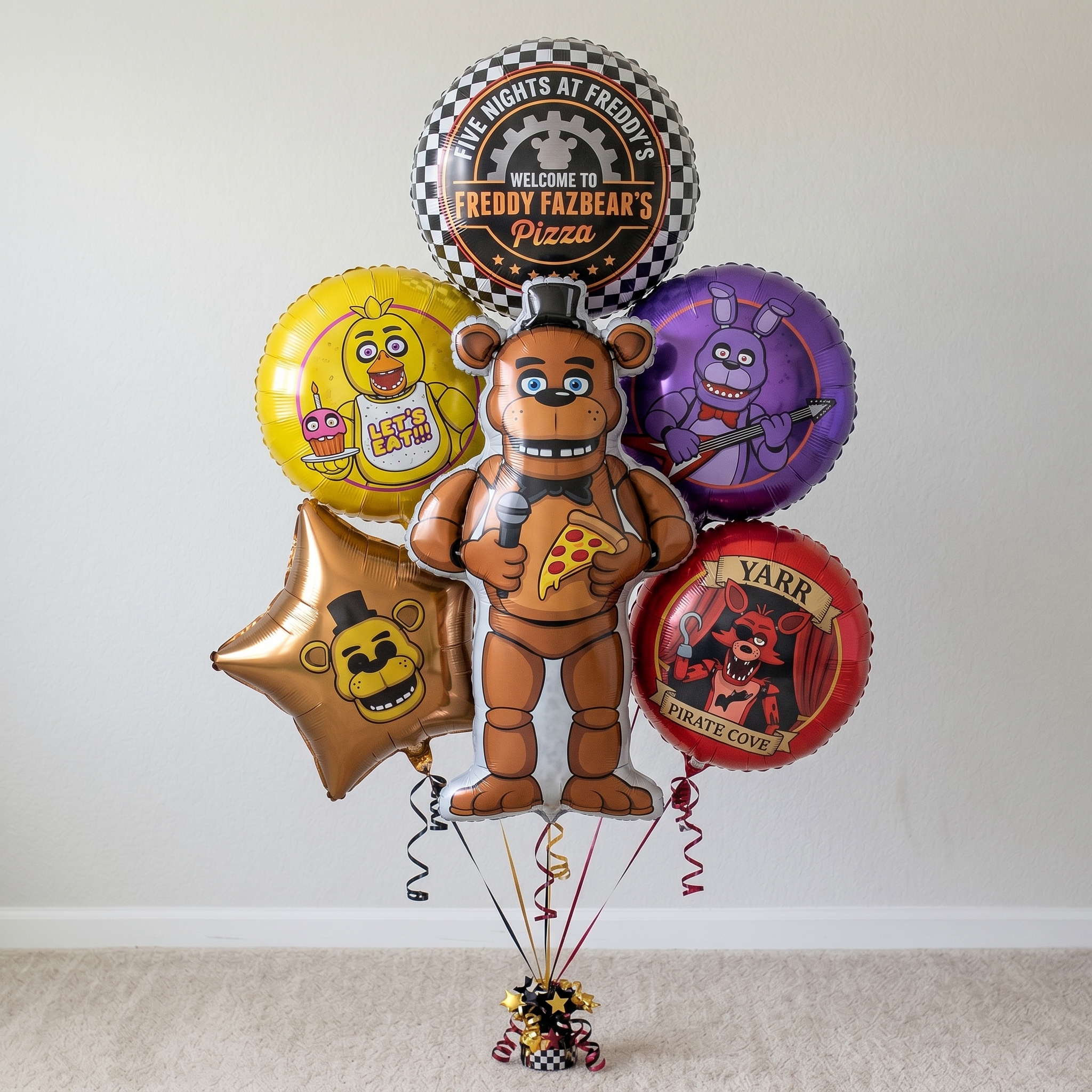 FNAF Five Nights at Freddy's Freddy Faz Bear Foil 3D Balloon Bouquet 6 Pcs Decoration Party Birthday Decor Gift