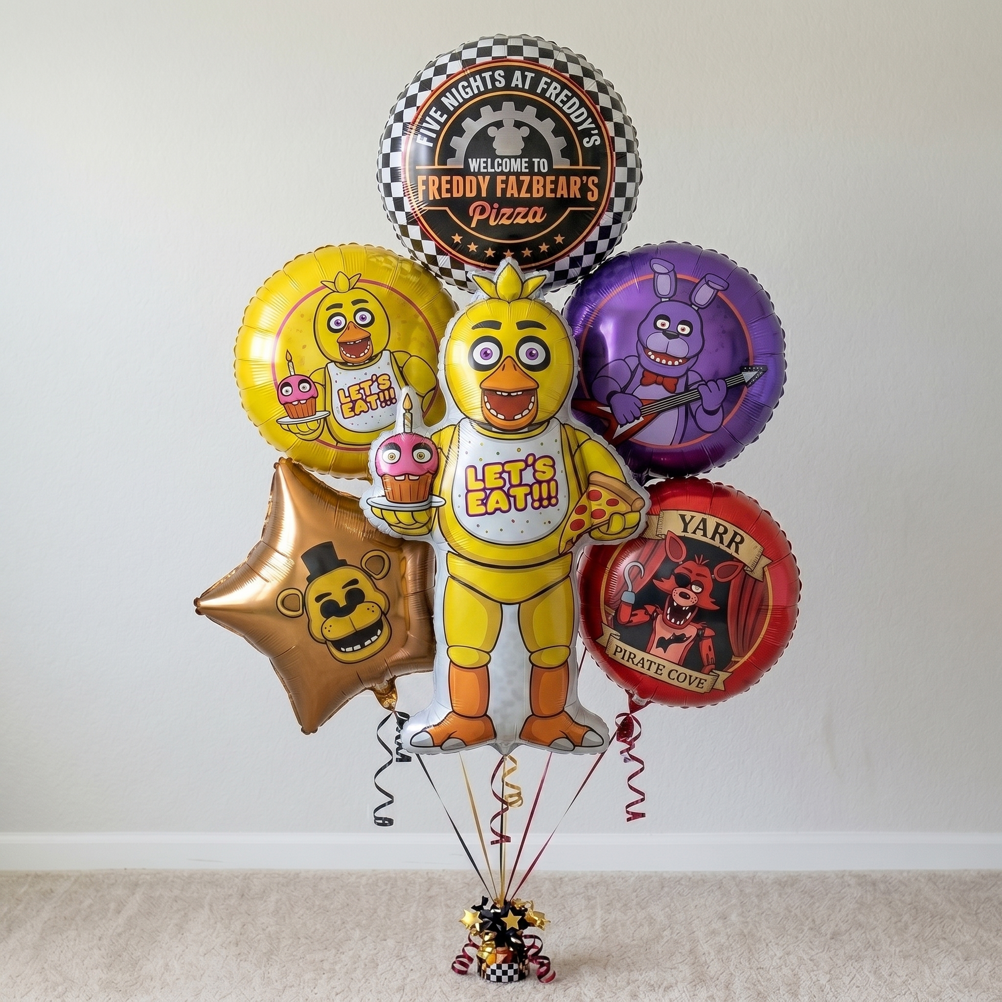 FNAF Five Nights at Freddy's Chica Foil 3D Balloon Bouquet 6 Pcs Decoration Party Birthday Decor Gift