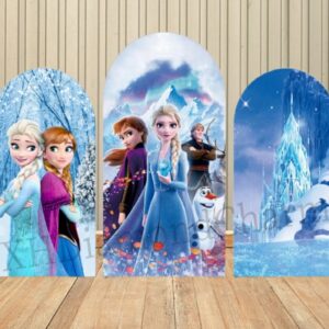 Frozen Princess Anna Elsa Olaf Sven Fabric Arch Cover Backdrop Background 7.2ft by 4ft Life Size Prop Decoration Party Birthday