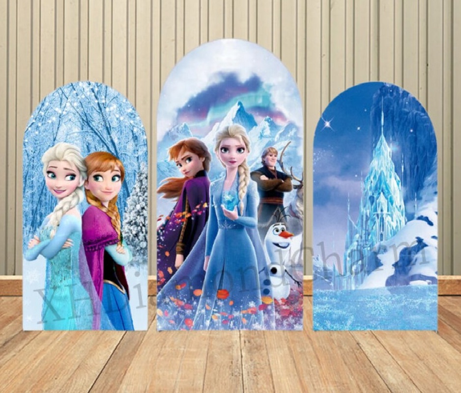 Frozen Princess Anna Elsa Olaf Sven Fabric Arch Cover Backdrop Background 7.2ft by 4ft Life Size Prop Decoration Party Birthday