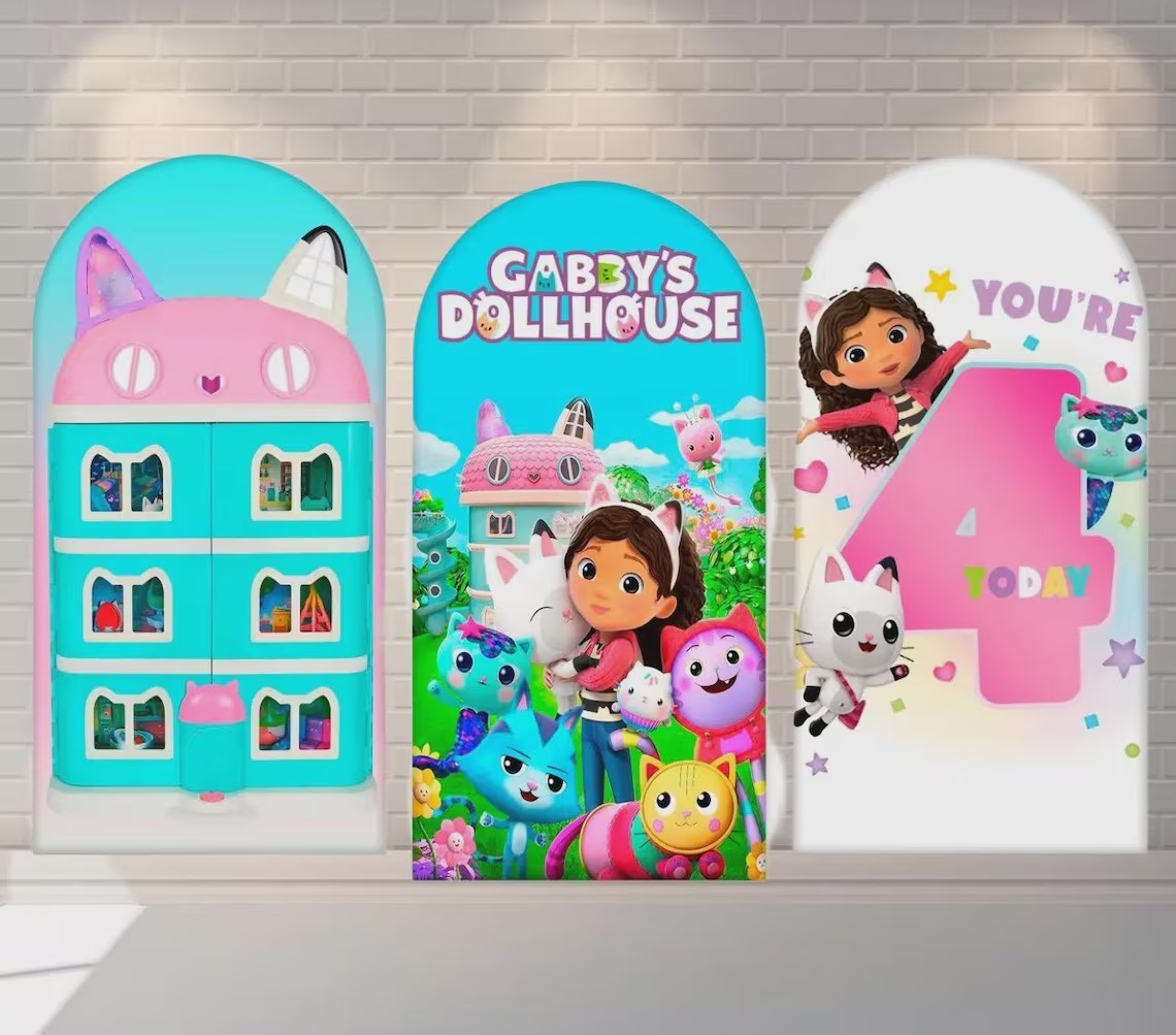 Gabby's Dollhouse Personalized Fabric Arch Cover Backdrop Background 7.2ft by 4ft Life Size Prop Decoration Party Birthday