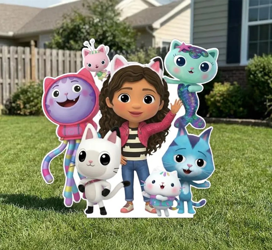 Gabby's Dollhouse and Friends 4 Foot Coroplast Cutout Yard Sign Life Size Prop Decoration Party Birthday