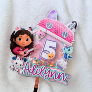 Custom Gabby's Dollhouse 3D Cake Topper Personalized Birthday Party Decor Custom Name & Age