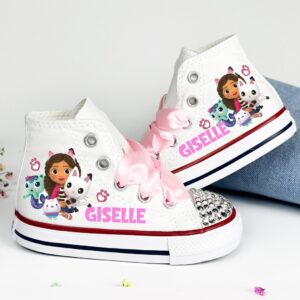 Personalized Name Birthday Gabby's Dollhouse with Cats White High Top Sneaker Custom Shoes