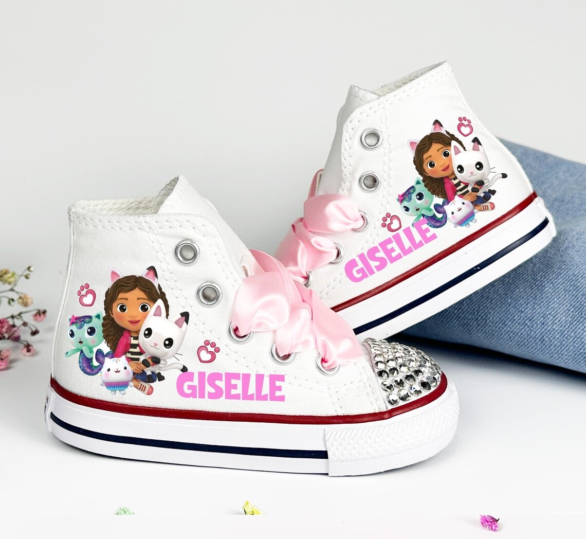 Personalized Name Birthday Gabby's Dollhouse with Cats White High Top Sneaker Custom Shoes