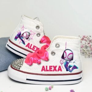 Personalized Name Birthday Spidey Ghost Spider White High Top Sneaker Custom Shoes Gift
