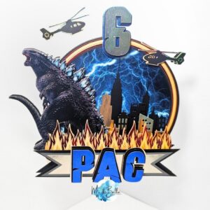 Custom Godzilla 3D Cake Topper Personalized Birthday Party Decor Custom Name & Age