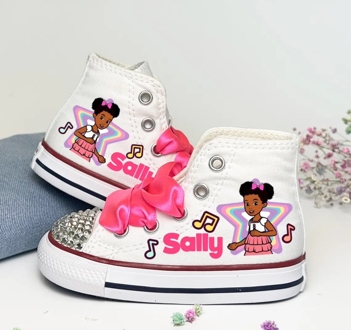 Personalized Name Birthday Gracie's Corner Music Notes White High Top Sneaker Custom Shoes Gift