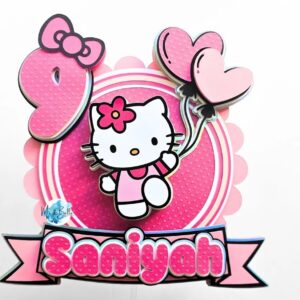 Custom Hello Kitty Pink 3D Cake Topper Personalized Birthday Party Decor Custom Name & Age