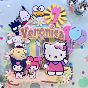 Custom Hello Kitty and Friends 3D Cake Topper Personalized Birthday Party Decor Custom Name & Age