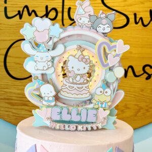 Custom Hello Kitty and Friends Pastel 3D Cake Topper Personalized Birthday Party Decor Custom Name & Age