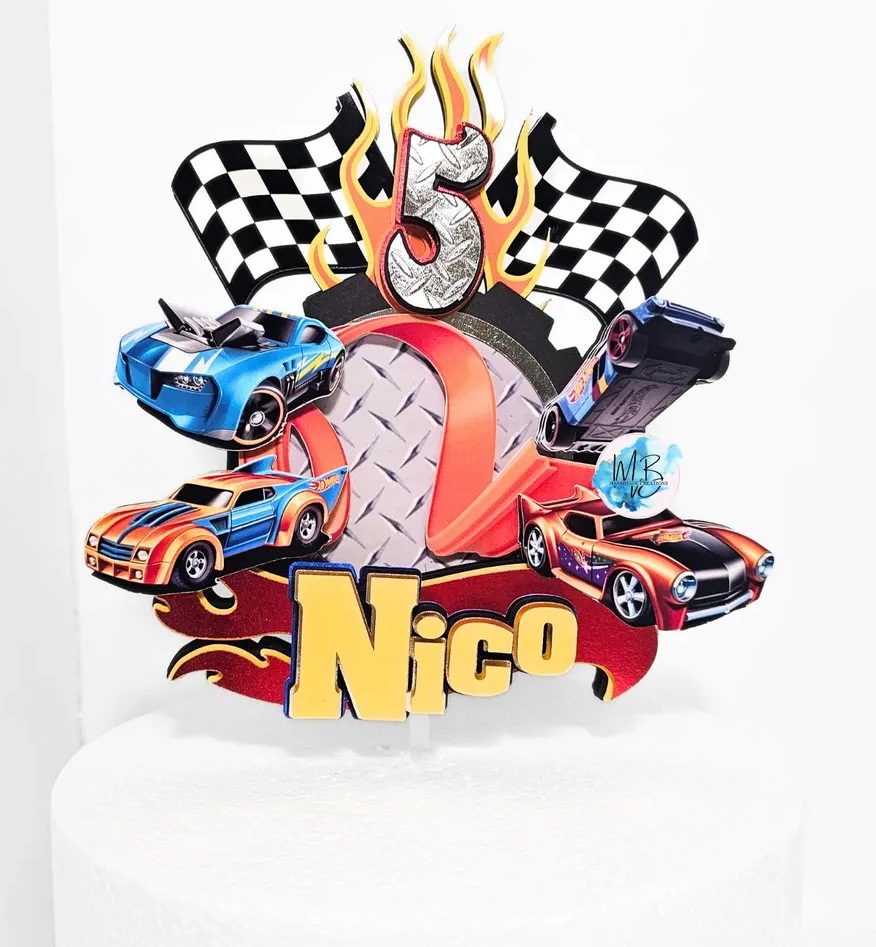 Custom Hot Wheels 3D Cake Topper Personalized Birthday Party Decor Custom Name & Age