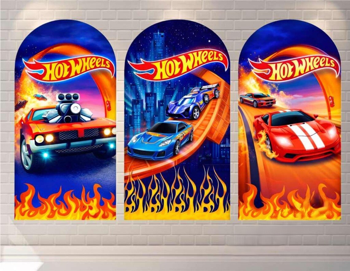 Hot Wheels Cars Fabric Arch Cover Backdrop Background 7.2ft by 4ft Life Size Prop Decoration Party Birthday