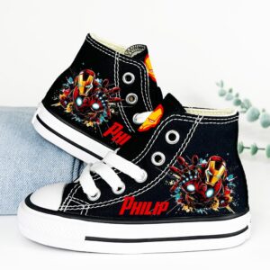 Personalized Name Birthday Iron Man Black High Top Sneaker Custom Shoes Gift