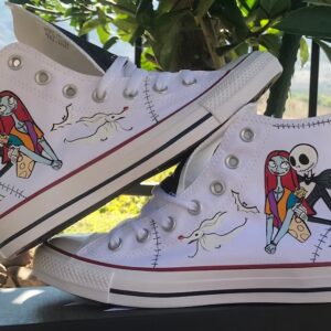 Personalized Name Birthday The Nightmare Before Christmas Jack and Sally White High Top Sneaker Custom Shoes Gift