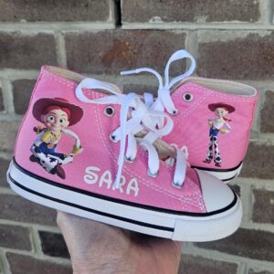 Personalized Name Birthday Toy Story Jessie Pink High Top Sneaker Custom Shoes Gift