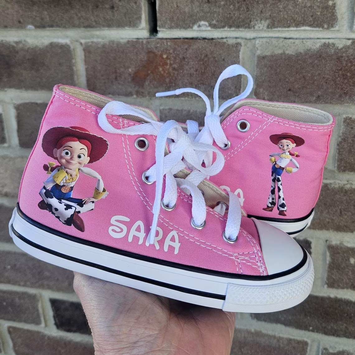 Personalized Name Birthday Toy Story Jessie Pink High Top Sneaker Custom Shoes Gift