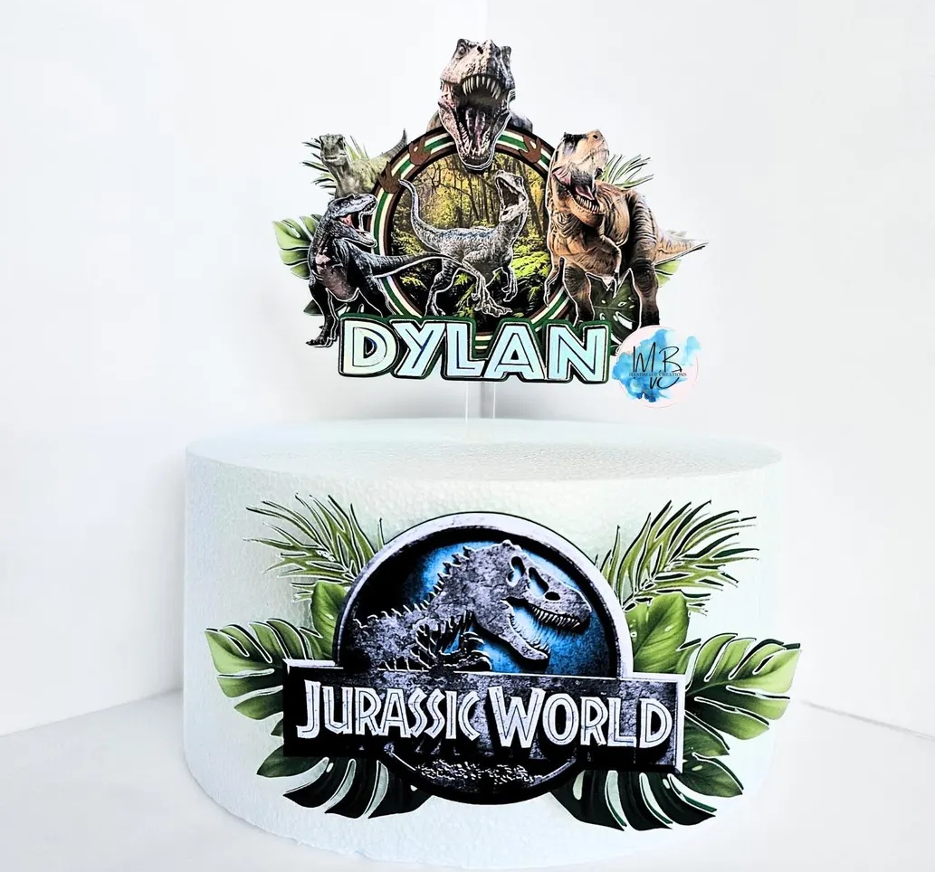 Custom Jurassic World 3D Cake Topper Personalized Birthday Party Decor Custom Name & Age