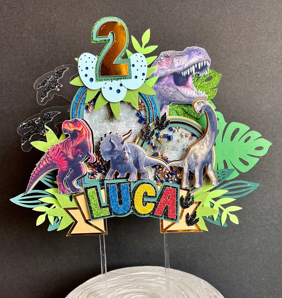 Custom Jurassic Park World Dinosaurs 3D Cake Topper Personalized Birthday Party Decor Custom Name & Age