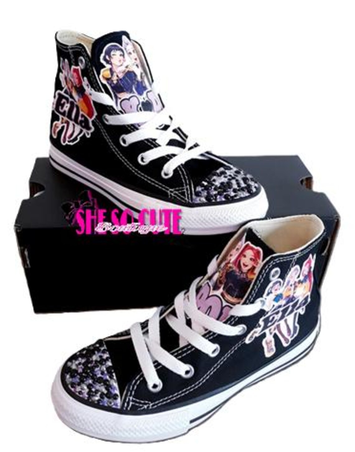 Personalized Name Birthday Kpop Demon Hunters Huntrix Black High Top Sneaker Custom Shoes Gift