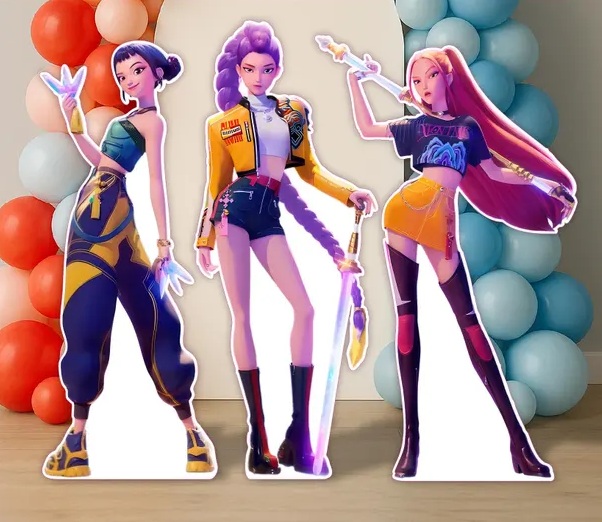 Kpop Demon Hunters Huntrix Characters Rumi Zoey Mira Coroplast Cutout Yard Sign Life Size Prop Decoration Party Birthday