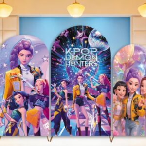 KPop Demon Hunters Huntrix Fabric Arch Cover Backdrop Background 7.2ft by 4ft Life Size Prop Decoration Party Birthday