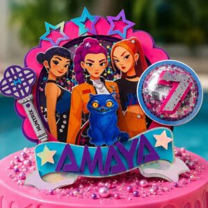 Custom Huntrix Kpop Demon Hunters and Tiger 3D Cake Topper Personalized Birthday Party Decor Custom Name & Age