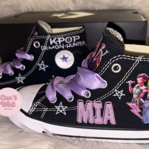 Personalized Name Birthday Kpop Demon Hunters Huntrix Group Black High Top Sneaker Custom Shoes Gift