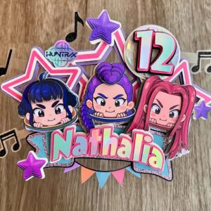 Custom Kpop Demon Hunters Huntrix Chibi 3D Cake Topper Personalized Birthday Party Decor Custom Name & Age