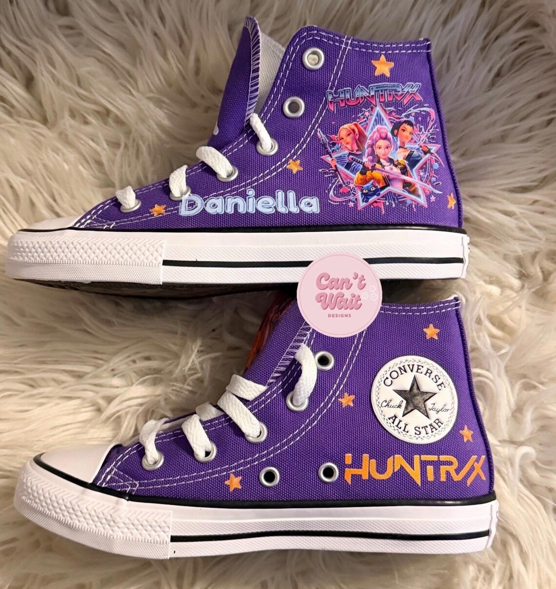 Personalized Name Birthday Kpop Demon Hunters Huntrix Group Purple High Top Sneaker Custom Shoes Gift