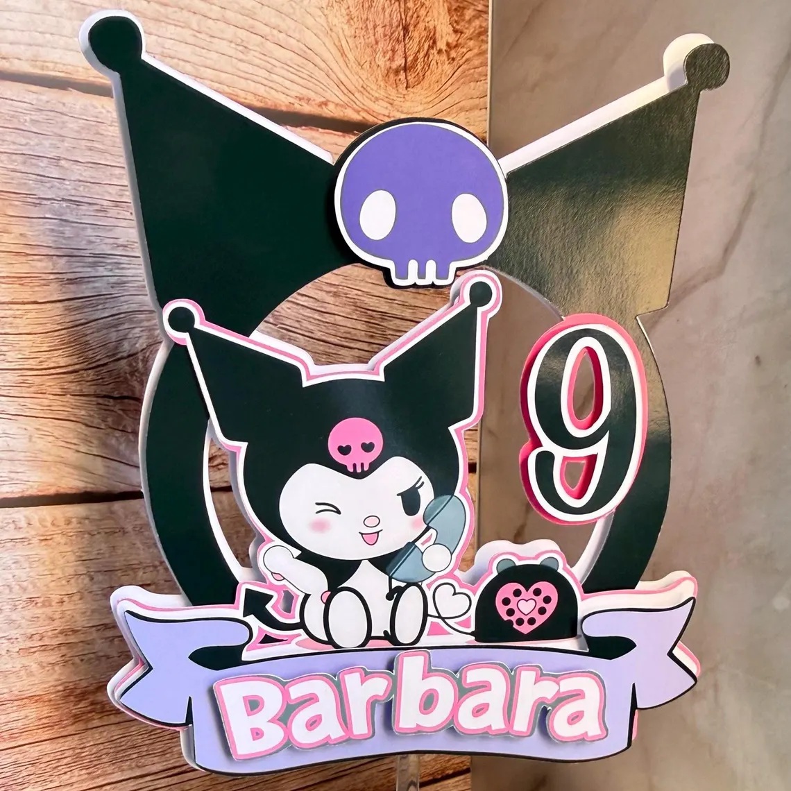 Custom Hello Kitty Kuromi 3D Cake Topper Personalized Birthday Party Decor Custom Name & Age