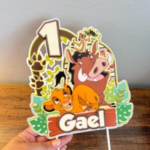 Custom Lion King Cub Simba Timon Pumbaa 3D Cake Topper Personalized Birthday Party Decor Custom Name & Age
