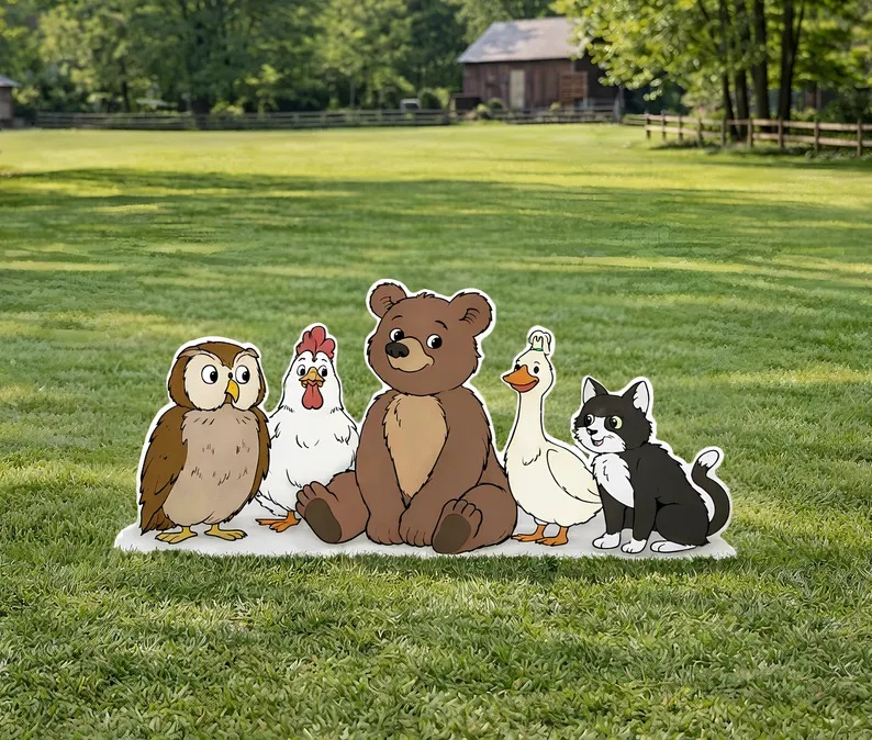 Little Bear and Friends 4 Foot Coroplast Cutout Yard Sign Life Size Prop Decoration Party Birthday