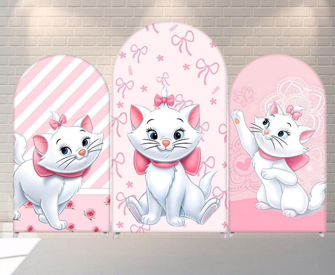 Aristocats Marie Cat Fabric Arch Cover Backdrop Background 7.2ft by 4ft Life Size Prop Decoration Party Birthday