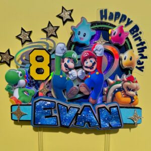 Custom Super Mario Galaxy 3D Cake Topper Personalized Birthday Party Decor Custom Name & Age