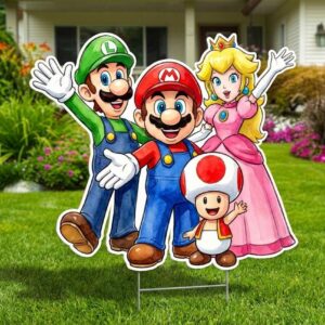 Super Mario Luigi Peach Toad Hands Up 5 Foot Coroplast Cutout Yard Sign Life Size Prop Decoration Party Birthday