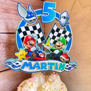 Custom Mario Kart Mario and Luigi 3D Cake Topper Personalized Birthday Party Decor Custom Name & Age