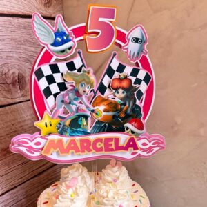 Custom Mario Kart Peach and Daisy 3D Cake Topper Personalized Birthday Party Decor Custom Name & Age