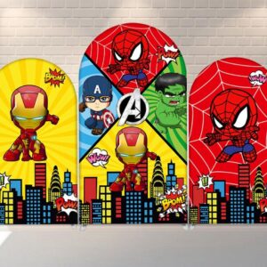 Marvel Heroes Chibi Superheroes Fabric Arch Cover Backdrop Background 7.2ft by 4ft Life Size Prop Decoration Party Birthday