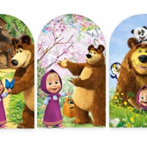 Masha and The Bear Fabric Arch Cover Backdrop Background 7.2ft by 4ft Life Size Prop Decoration Party Birthday
