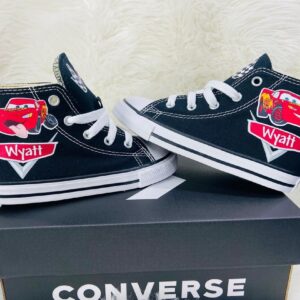 Personalized Name Birthday Lightning McQueen Cars Black High Top Sneaker Custom Shoes Gift