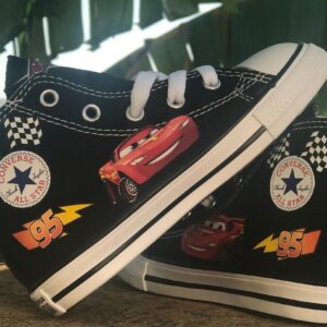 Personalized Name Birthday Cars Lightning McQueen Piston Champion Black High Top Sneaker Custom Shoes Gift